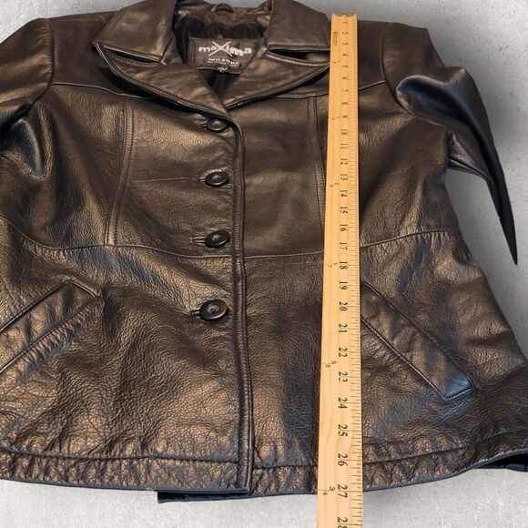 Wilsons Maxima Womens Black Leather Jacket Large VTG 90s Button Front Pockets - Picture 12 of 13